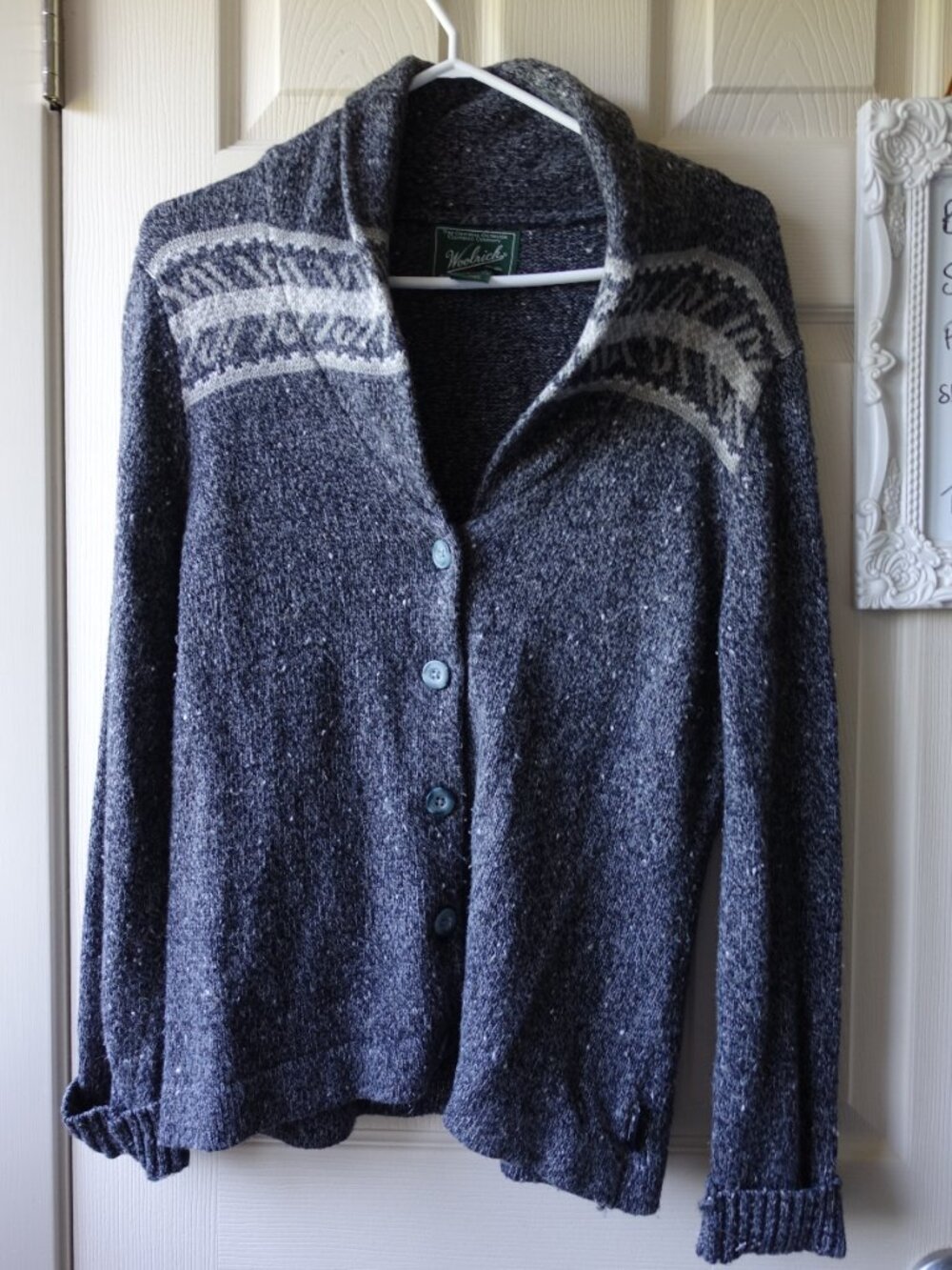 Woolrich Gray and Cream Shawl Collar Button Cardigan